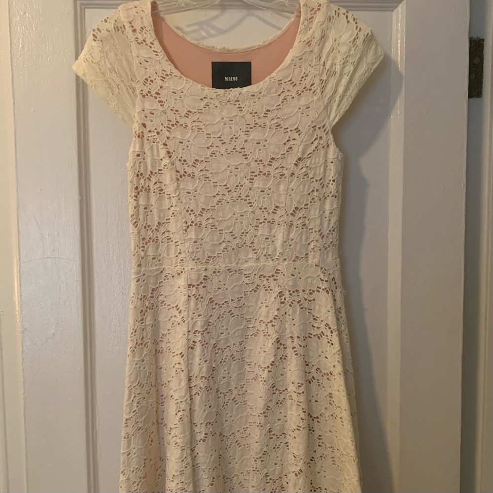 Ivory and Blush Crochet Dress by Maeve from Anthropologie Sz S